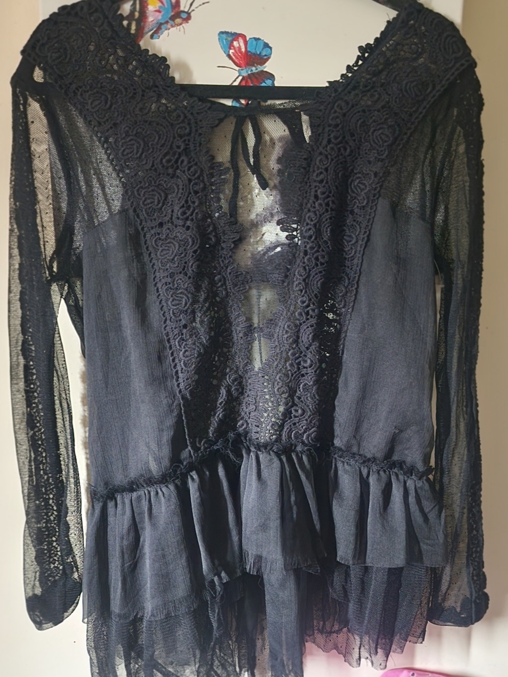 Free People Black Lace Peasant Blouse